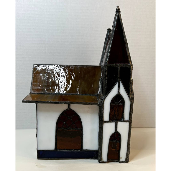 Vintage Tiffany Style Stained Glass Cathedral Church Christmas Tabletop Decor - Picture 8 of 12